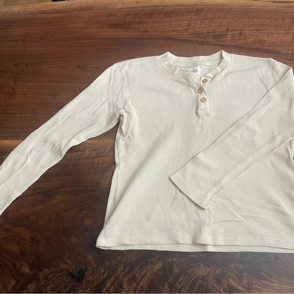 MATE The Label Cream Long Sleeve Waffle Henley Shirt